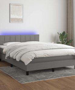 Krevet box spring s madracem LED tamnosivi 140x190 cm tkanina