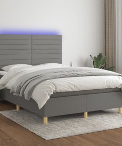 Krevet box spring s madracem LED tamnosivi 140x190 cm tkanina