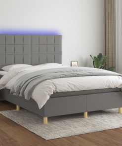 Krevet box spring s madracem LED tamnosivi 140x190 cm tkanina