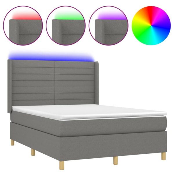 Krevet box spring s madracem LED tamnosivi 140x190 cm tkanina