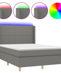 Krevet box spring s madracem LED tamnosivi 140x190 cm tkanina