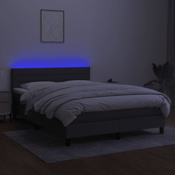 Krevet box spring s madracem LED tamnosivi 140x190 cm tkanina - Image 4