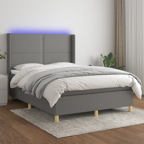 Krevet box spring s madracem LED tamnosivi 140x190 cm tkanina