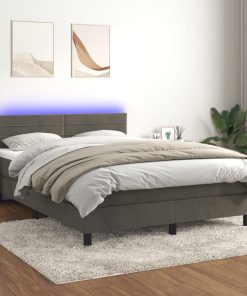 Krevet box spring s madracem LED tamnosivi 140x200 cm baršun