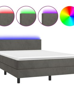 Krevet box spring s madracem LED tamnosivi 140x200 cm baršun