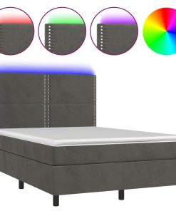 Krevet box spring s madracem LED tamnosivi 140x200 cm baršun