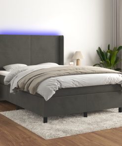 Krevet box spring s madracem LED tamnosivi 140x200 cm baršun