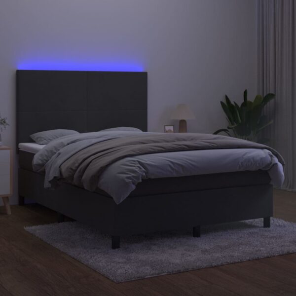 Krevet box spring s madracem LED tamnosivi 140x200 cm baršun - Image 4