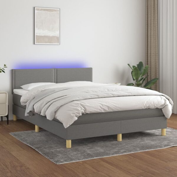 Krevet box spring s madracem LED tamnosivi 140x200 cm tkanina