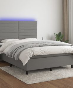 Krevet box spring s madracem LED tamnosivi 140x200 cm tkanina