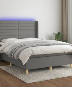 Krevet box spring s madracem LED tamnosivi 140x200 cm tkanina