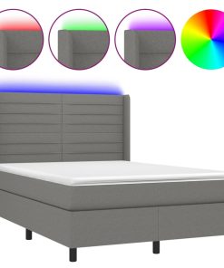 Krevet box spring s madracem LED tamnosivi 140x200 cm tkanina