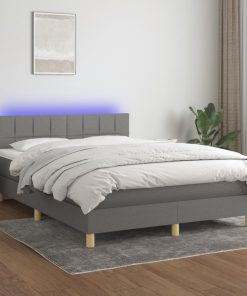 Krevet box spring s madracem LED tamnosivi 140x200 cm tkanina