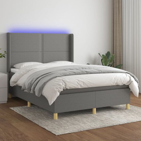 Krevet box spring s madracem LED tamnosivi 140x200 cm tkanina