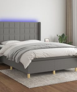 Krevet box spring s madracem LED tamnosivi 140x200 cm tkanina