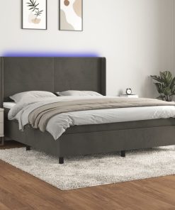 Krevet box spring s madracem LED tamnosivi 160x200 cm baršun