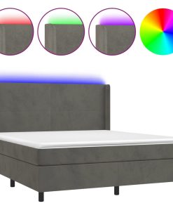 Krevet box spring s madracem LED tamnosivi 160x200 cm baršun