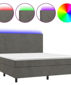 Krevet box spring s madracem LED tamnosivi 160x200 cm baršun