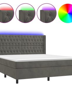 Krevet box spring s madracem LED tamnosivi 160x200 cm baršun