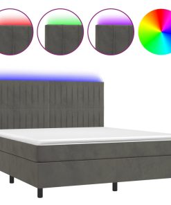 Krevet box spring s madracem LED tamnosivi 160x200 cm baršun