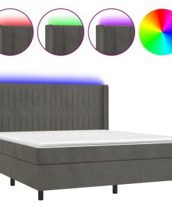 Krevet box spring s madracem LED tamnosivi 160x200 cm baršun