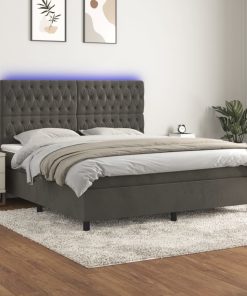 Krevet box spring s madracem LED tamnosivi 160x200 cm baršun