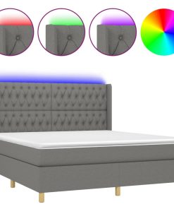 Krevet box spring s madracem LED tamnosivi 160x200 cm tkanina