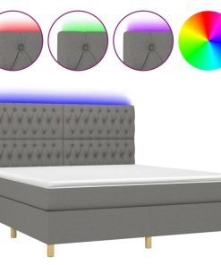Krevet box spring s madracem LED tamnosivi 160x200 cm tkanina