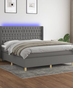 Krevet box spring s madracem LED tamnosivi 160x200 cm tkanina