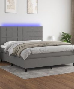 Krevet box spring s madracem LED tamnosivi 160x200 cm tkanina