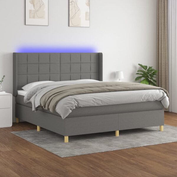 Krevet box spring s madracem LED tamnosivi 160x200 cm tkanina