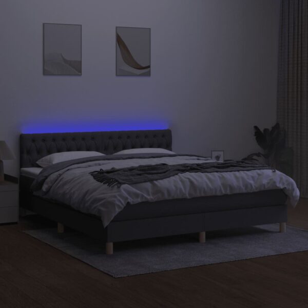 Krevet box spring s madracem LED tamnosivi 160x200 cm tkanina - Image 4