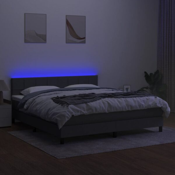 Krevet box spring s madracem LED tamnosivi 160x200 cm tkanina - Image 4