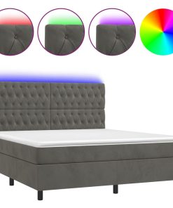 Krevet box spring s madracem LED tamnosivi 180x200 cm baršun