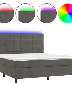 Krevet box spring s madracem LED tamnosivi 180x200 cm baršun