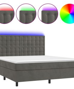 Krevet box spring s madracem LED tamnosivi 180x200 cm baršun