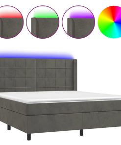 Krevet box spring s madracem LED tamnosivi 180x200 cm baršun