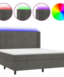 Krevet box spring s madracem LED tamnosivi 180x200 cm baršun