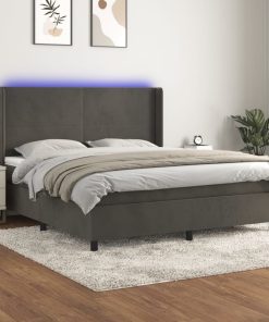 Krevet box spring s madracem LED tamnosivi 180x200 cm baršun