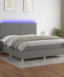 Krevet box spring s madracem LED tamnosivi 180x200 cm tkanina