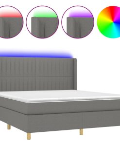 Krevet box spring s madracem LED tamnosivi 180x200 cm tkanina