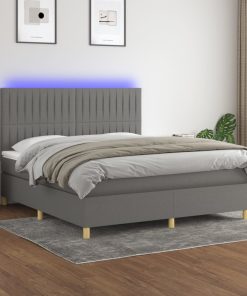 Krevet box spring s madracem LED tamnosivi 180x200 cm tkanina