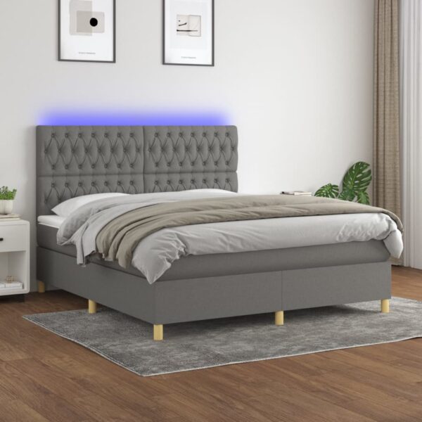 Krevet box spring s madracem LED tamnosivi 180x200 cm tkanina