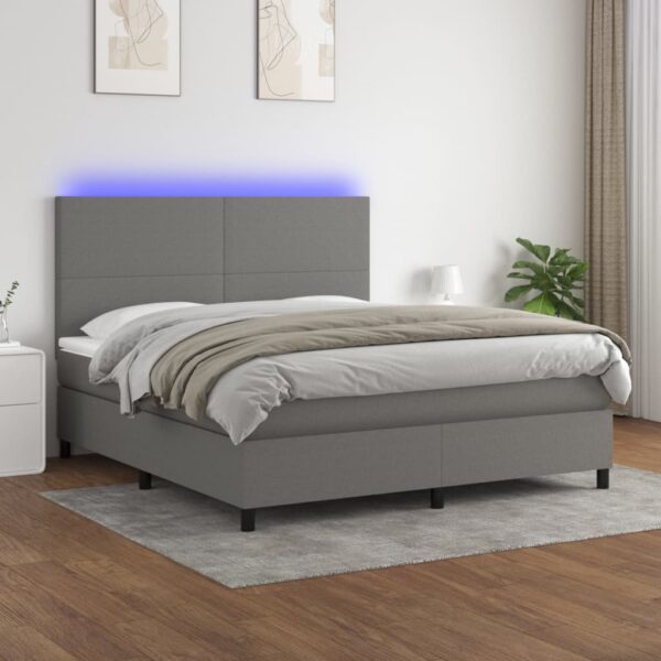 Krevet box spring s madracem LED tamnosivi 180x200 cm tkanina