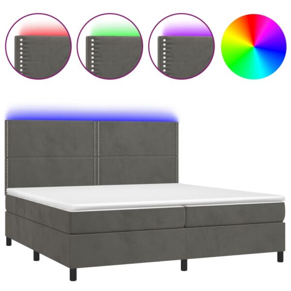 Krevet box spring s madracem LED tamnosivi 200x200 cm baršun