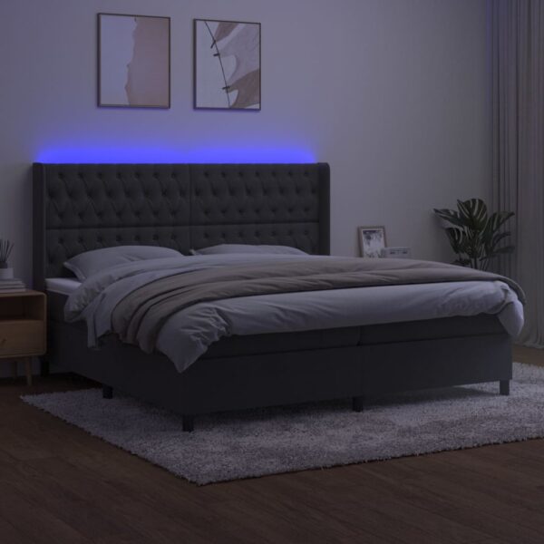 Krevet box spring s madracem LED tamnosivi 200x200 cm baršun - Image 3