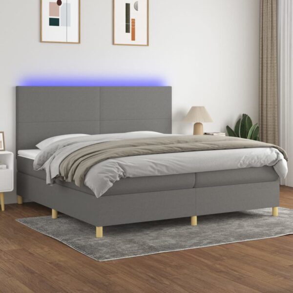 Krevet box spring s madracem LED tamnosivi 200x200 cm tkanina