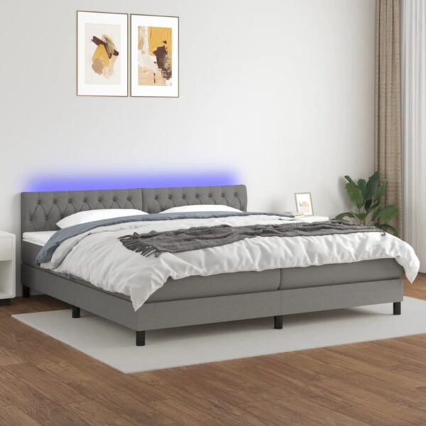 Krevet box spring s madracem LED tamnosivi 200x200 cm tkanina