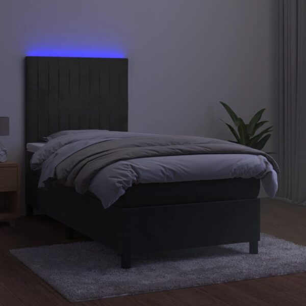 Krevet box spring s madracem LED tamnosivi 80 x 200 cm baršun - Slika 4