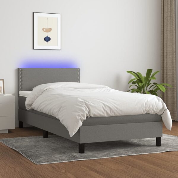 Krevet box spring s madracem LED tamnosivi 80 x 200 cm tkanina